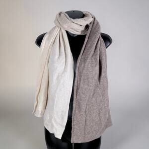 Tahari Women's 100% 2-Ply Cashmere Beige Tan Colorblock Wide Width Scarf READ